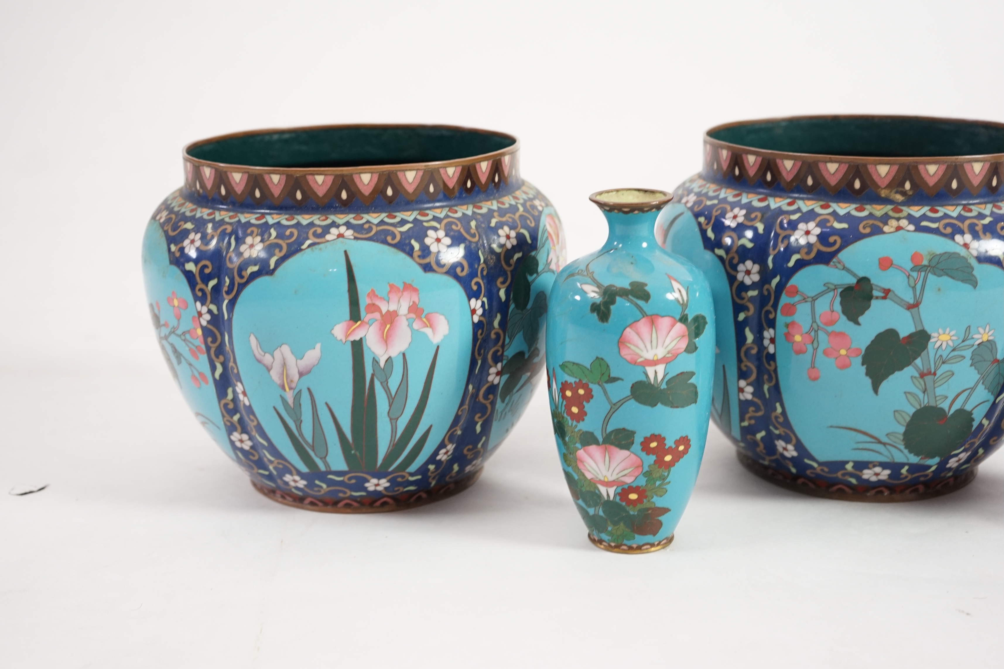 A pair of early 20th century Japanese cloisonné jardinieres